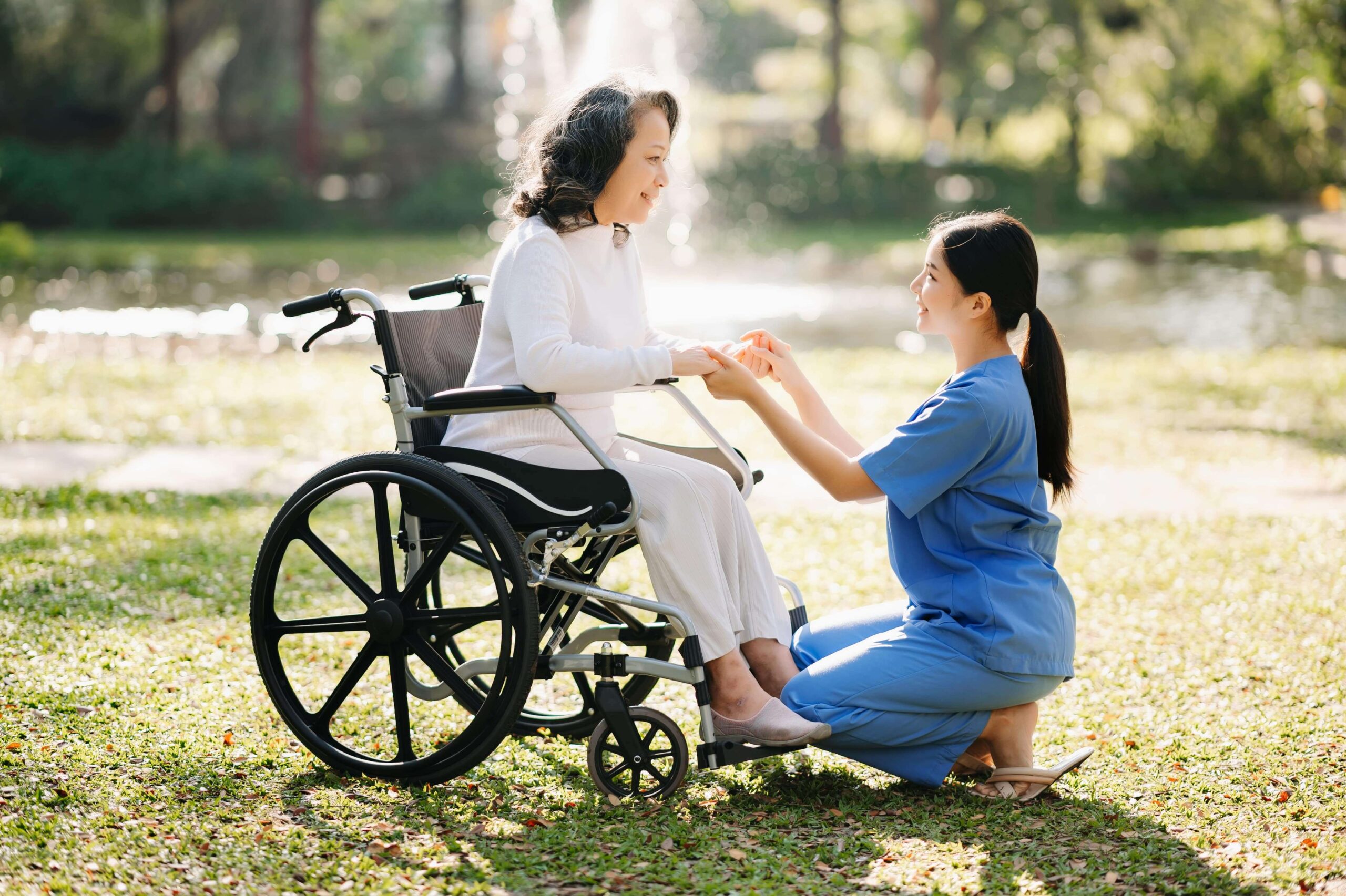 elderly asian senior woman with assist life stage transition and Community Nursing Care and community access