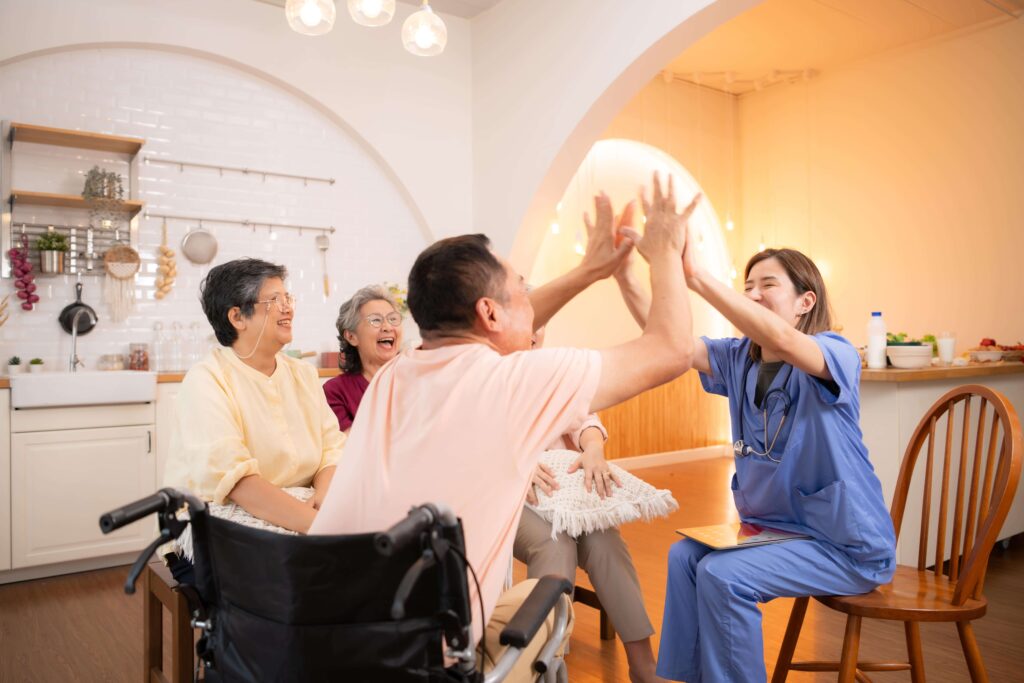 group of elderly and senior in assist life stage transition with group centre activities